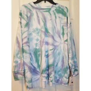 Secret Treasures Women Sleep Sweater Top Tye Dye Teal Green Purple M (8-10) NEW